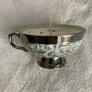 Silver and White Teacup Candle